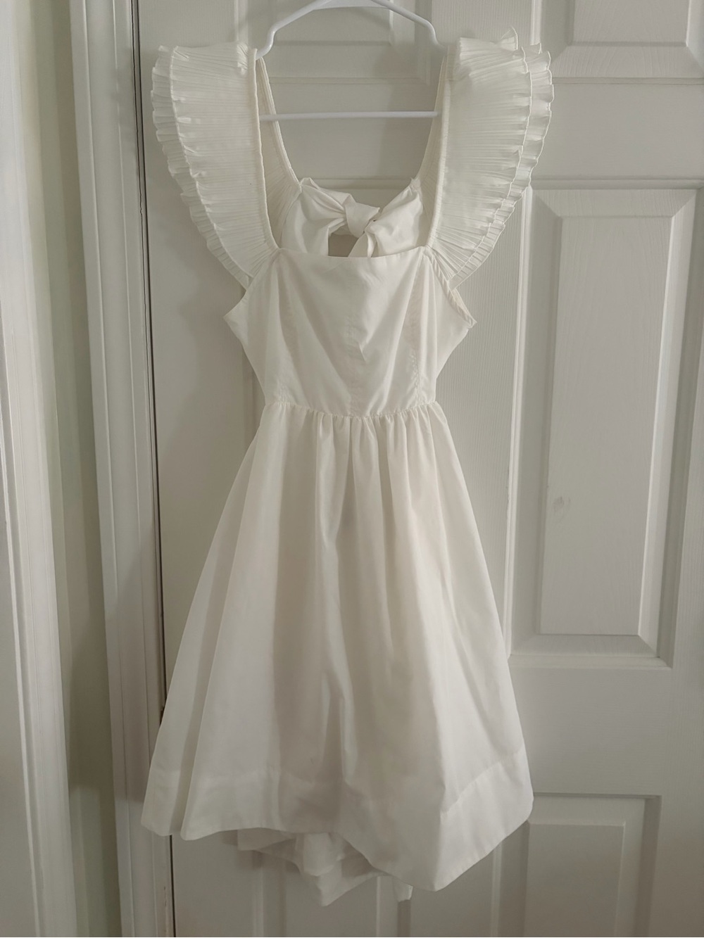White Ruffle Strap Dress with Bow